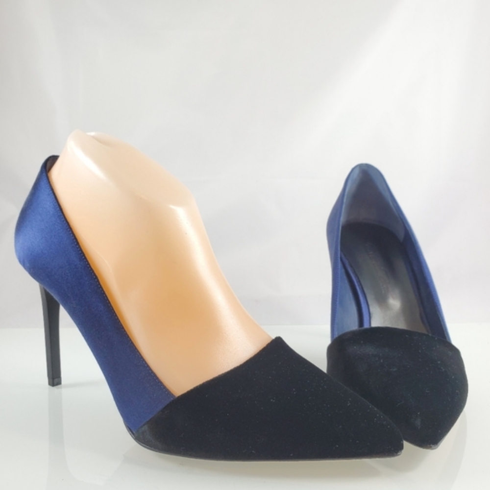 $670 Oscar de la Renta Vik Velvet Satin Blue Black Pumps Heels Sz 38 (US 8) - Picture 14 of 16